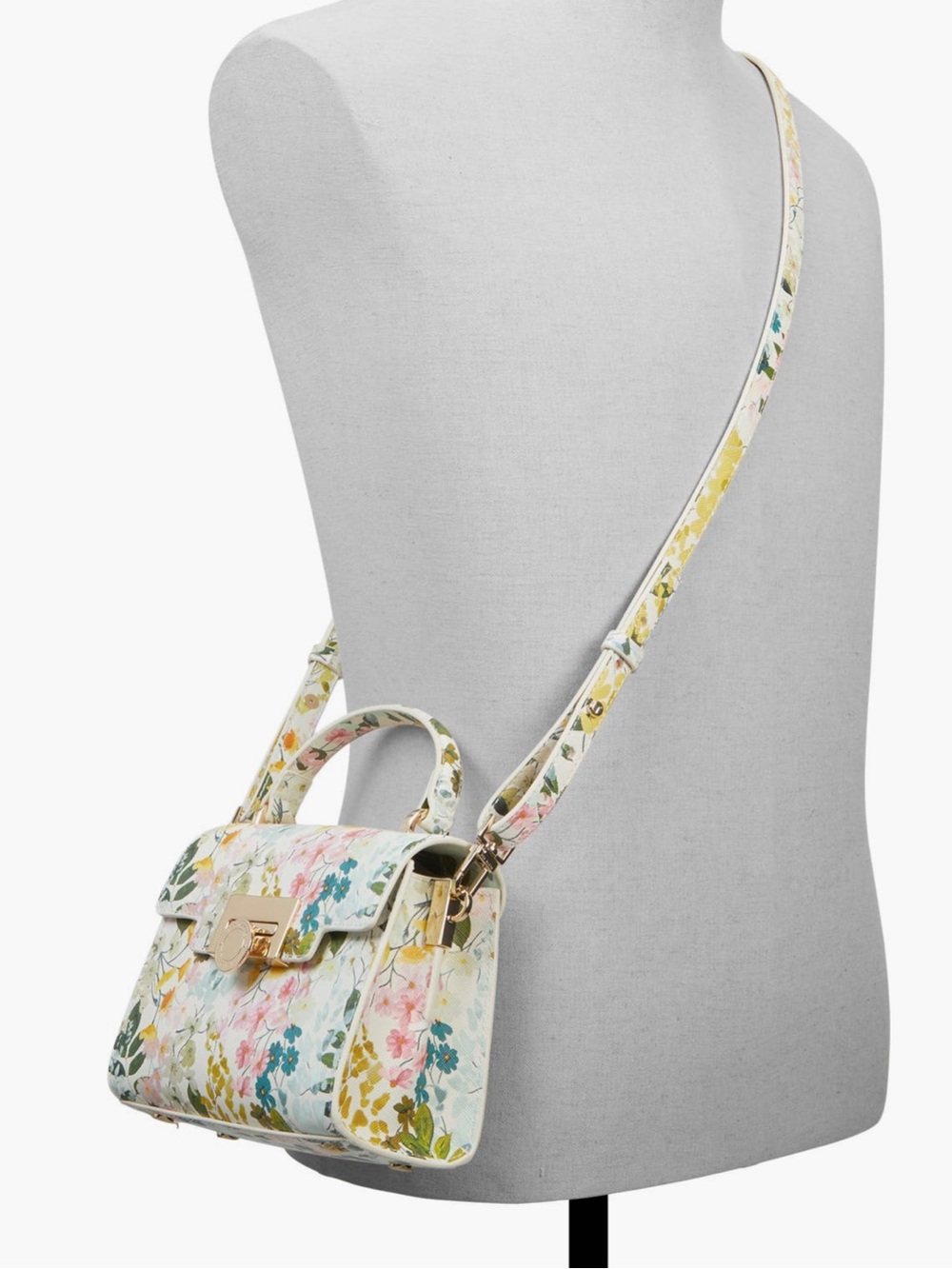 Ted Baker Lili Satchel Cream Floral Top-Handle Satchel with Gold Hardware
